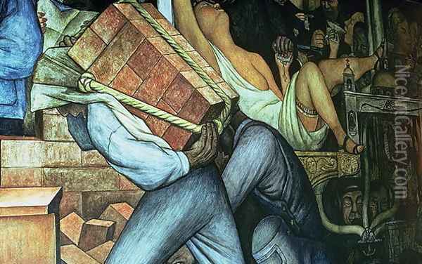 Detail of a loadcarrier, Mexico Today and Tomorrow, from the series Epic of the Mexican People, 1934-5 Oil Painting - Diego Rivera