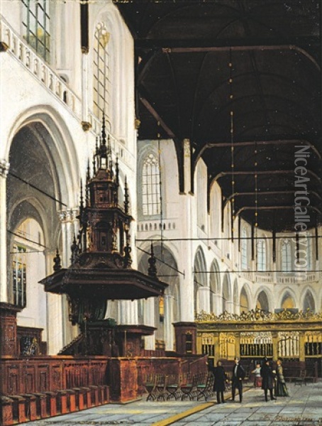 Interieur Nieuwe Kerk Te Amsterdam Oil Painting - Francois Antoine Bossuet