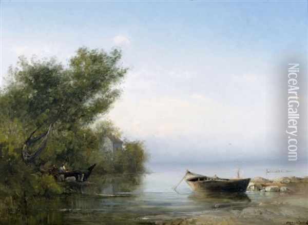 Idyllische Seelandschaft Mit Ruderboot Oil Painting - Andre Maglione
