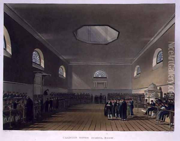 Charter House School Room, from History of Charter House School, part of History of the Colleges, engraved by J. Bluck fl.1791-1831 pub. by R. Ackermann, 1816 Oil Painting - Augustus Charles Pugin
