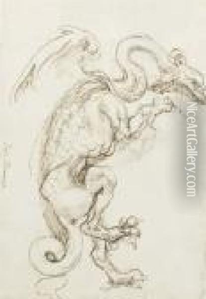 A Standing Dragon In Profile To The Right Oil Painting - Perino del Vaga (Pietro Bonaccors)
