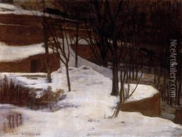 Winter Landscape Oil Painting - Andor Dudits
