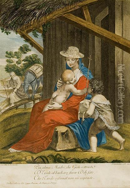 Madonna Z Dzieciatkiem I Sw. Janem Chrzcicielem Oil Painting - Pietro Peiroleri