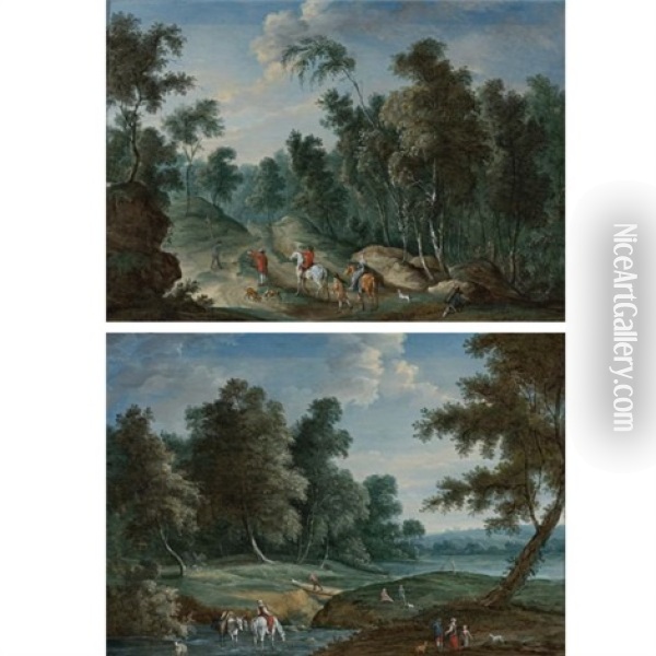 Extensive Landscapes With Travelers (pair) Oil Painting - Jean Francois de Wouters