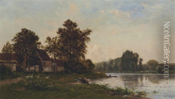 Washerwomen By The River Oil Painting - Hippolyte Camille Delpy