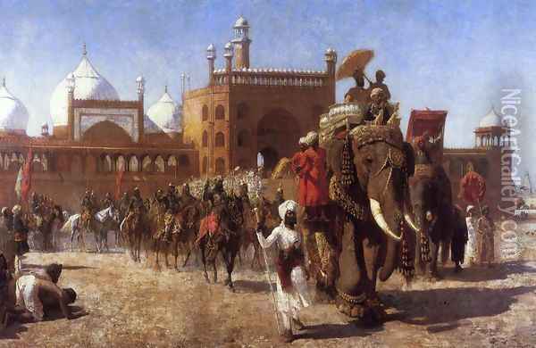The Return Of The Imperial Court From The Great Nosque At Delhi In The Reign Of Shah Jehan Oil Painting - Edwin Lord Weeks