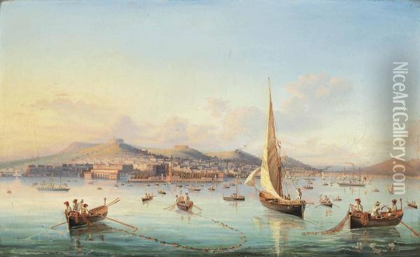 Fishing Before Naples, Vesuvius Beyond Oil Painting - Gioacchino La Pira