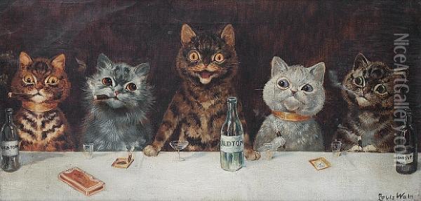 The Bachelor Party Oil Painting - Louis William Wain