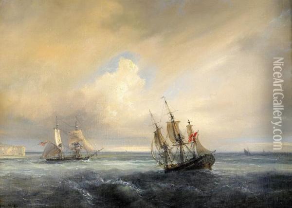 Marin Med Danskt Fartyg Oil Painting - Theodore Gudin