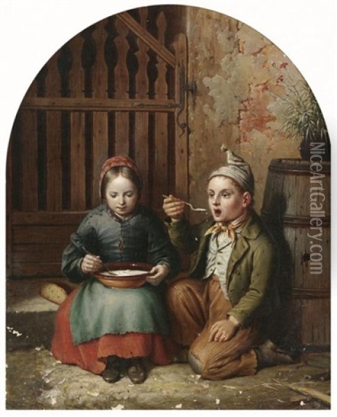 Zwei Geschwister Bei Der Suppe Oil Painting - Johann Peter Hasenclever