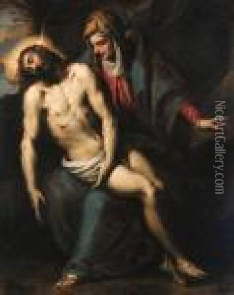 The Pieta Oil Painting - Acopo D'Antonio Negretti (see Palma Giovane)