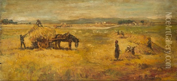 Mietitura Nella Campagna Livornese Oil Painting - Giovanni Bartolena