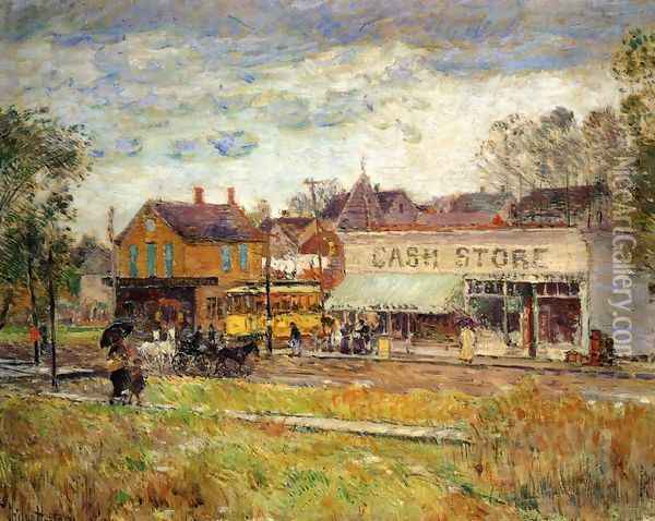 End of the Trolley Line, Oak Park, Illinois Oil Painting - Frederick Childe Hassam