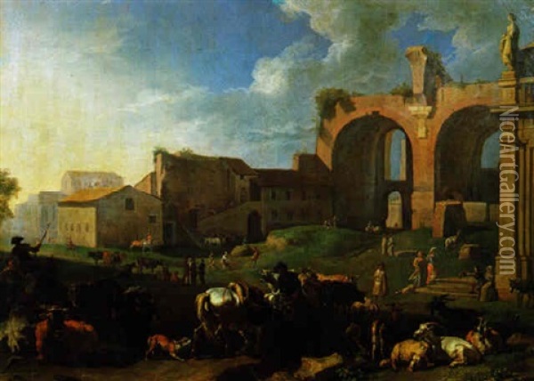 Hirtenidylle Zwischen Romischen Ruinen Oil Painting - Pieter van Bloemen