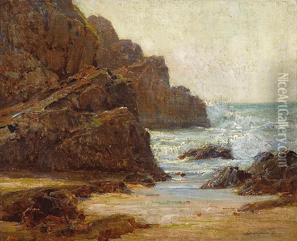 A Rocky Coastline Oil Painting - Jack Wilkinson Smith