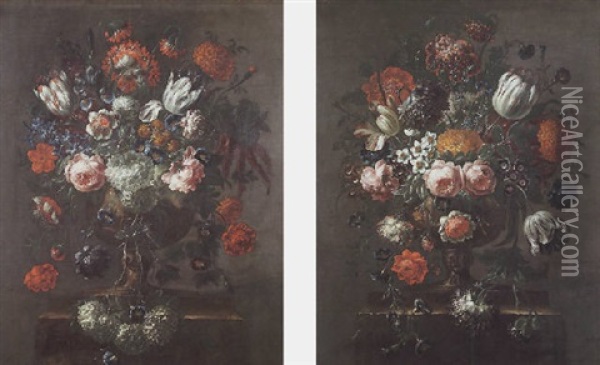 Bouquet De Fleurs Dans Un Vase En Bronze Oil Painting - Pieter Casteels III