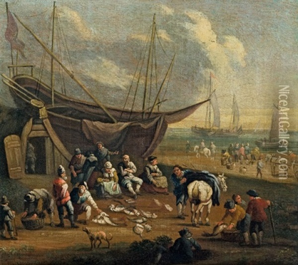 Hafenszene Mit Fischhandlern Oil Painting - Pieter Bout