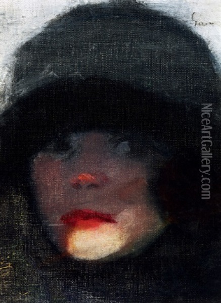 Woman Head In Art Deco Style Oil Painting - Arnold Gara