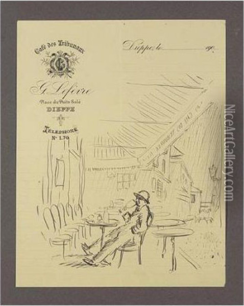 Cafe Des Tribunaux, Dieppe Oil Painting - Sir William Newenham Montague Orpen