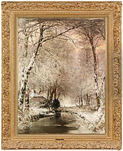 Winterbos Met Onderdaande Oil Painting - Louis Apol