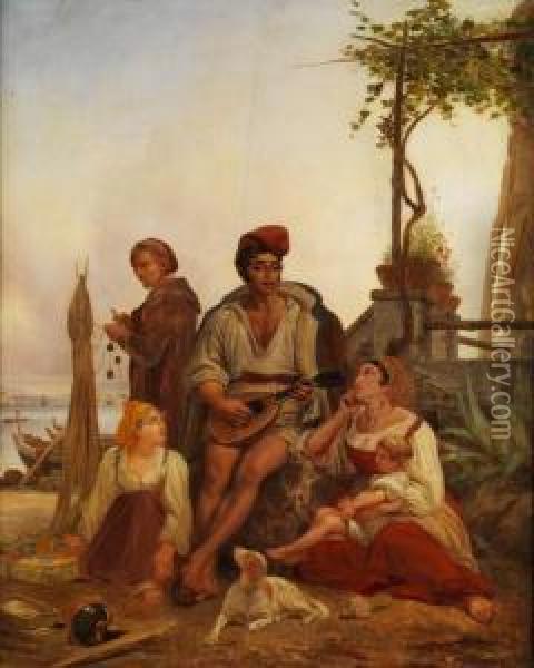 Neapolitanische Fischerfamilie Oil Painting - August Riedel