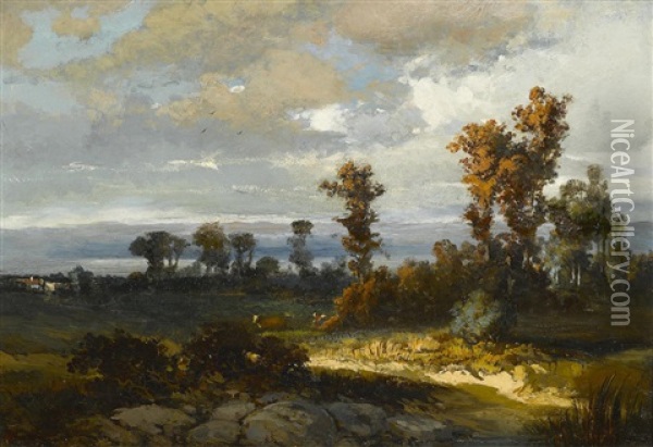 An Extensive Landscape With A Path Oil Painting - Jules Dupre