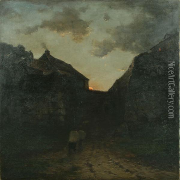 Scenery Withpersons Carrying A Cross Oil Painting - Alexander De Gassowski