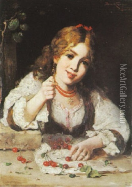 Madchen Mit Kirschen Oil Painting - Lajos Bruck