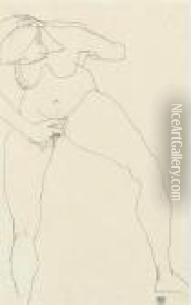 Stehende Frauenakt, Masturbierend (standing Nude Woman, Masturbating) Oil Painting - Egon Schiele