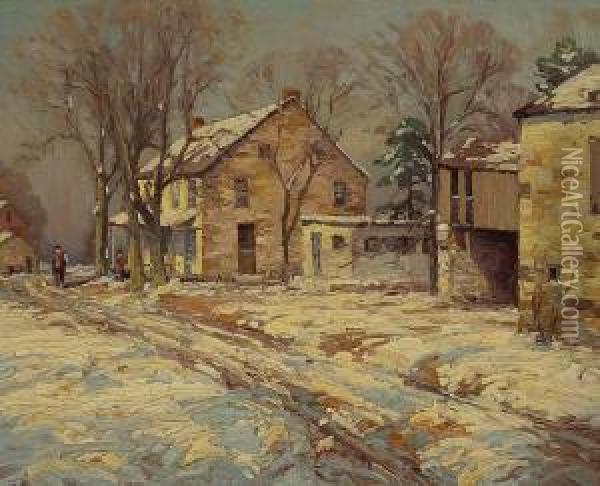 Winter Countryside And Two Huntsman Oil Painting - Alfred Mitchell