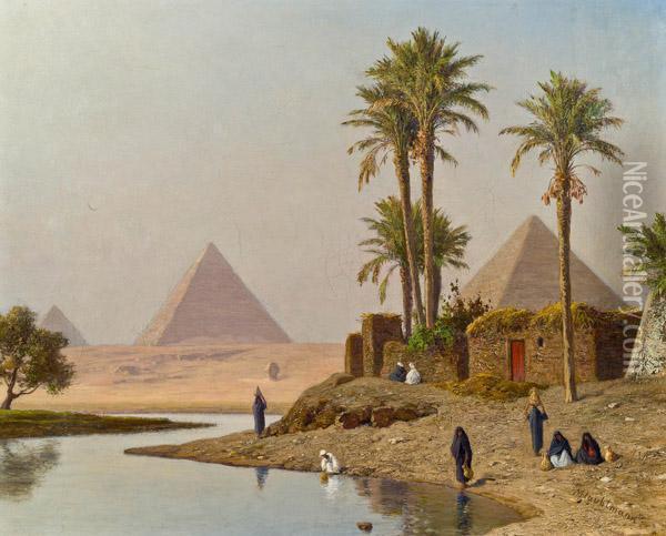 Die Pyramiden Bei Gizeh Oil Painting - Michael Haubtmann