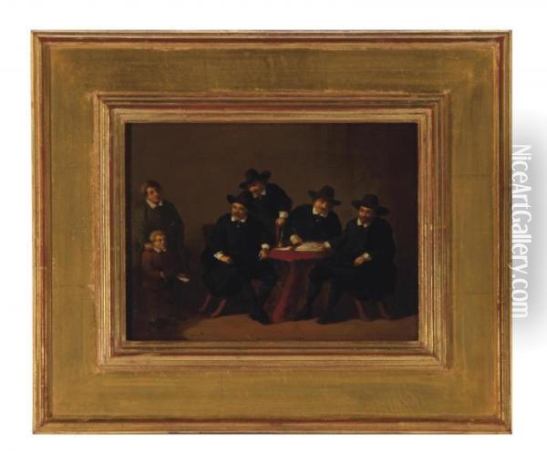 A Father And Son Attending A Meeting Of Regents Oil Painting - Hendrick Gerritsz. Pot