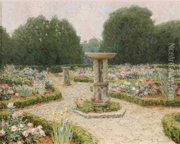 Fountain And Formal Rose Garden Oil Painting - Paul Sawyier