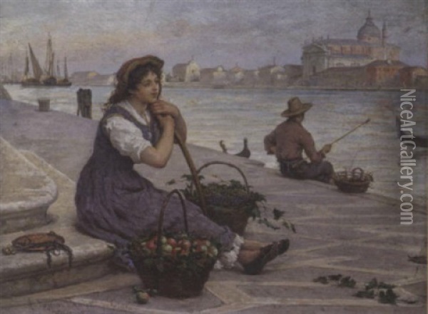 Venetian Fruit Seller Oil Painting - Antonio Ermolao Paoletti