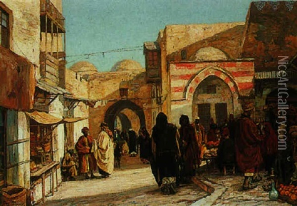 The Damascus Gate, Jerusalem Oil Painting - Georg Macco