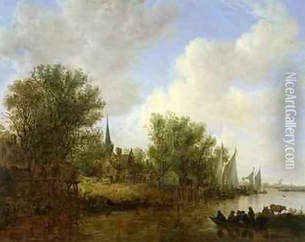 River scene with a View of Overschie Oil Painting - Jan van Goyen