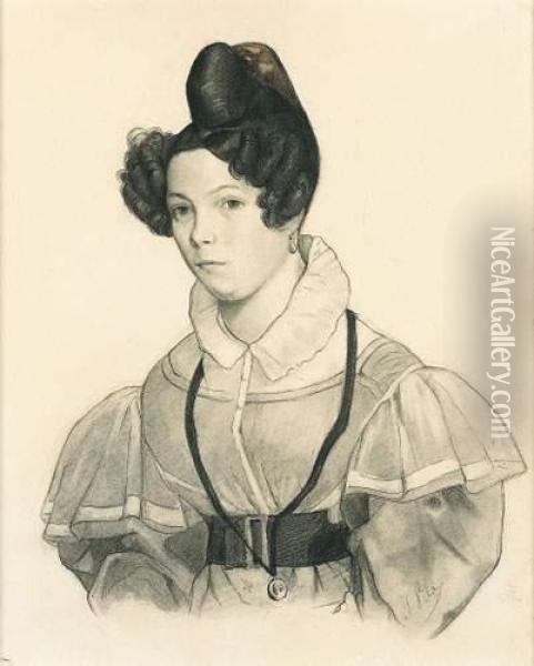 Portrait De Jeune Femme En Buste Oil Painting - Isidore Alexandre Augustin Pils