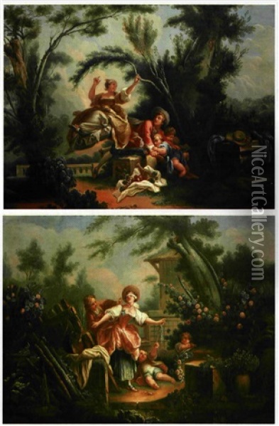L'escarpolette (+ Le Colin-maillard; 2 Works) Oil Painting - Jean-Honore Fragonard