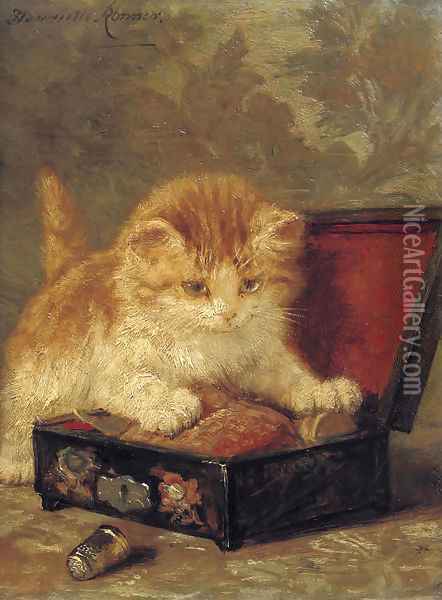 The sewing box Oil Painting - Henriette Ronner-Knip