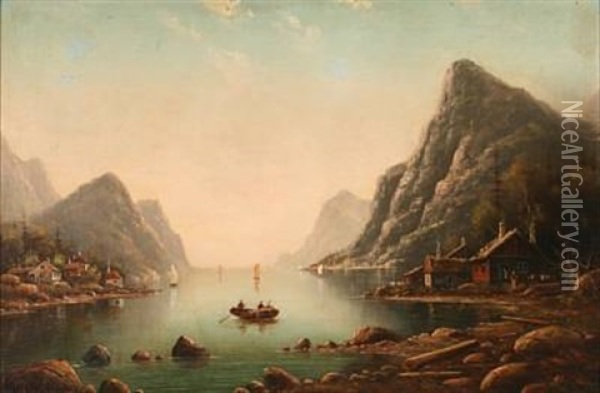 Summer Day At A Norwegian Fjord Oil Painting - Nils Hans Christiansen