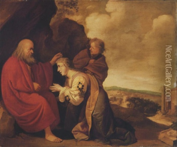 The Schunamite Before The Prophet Elisha Oil Painting - Pieter Jansz Quast