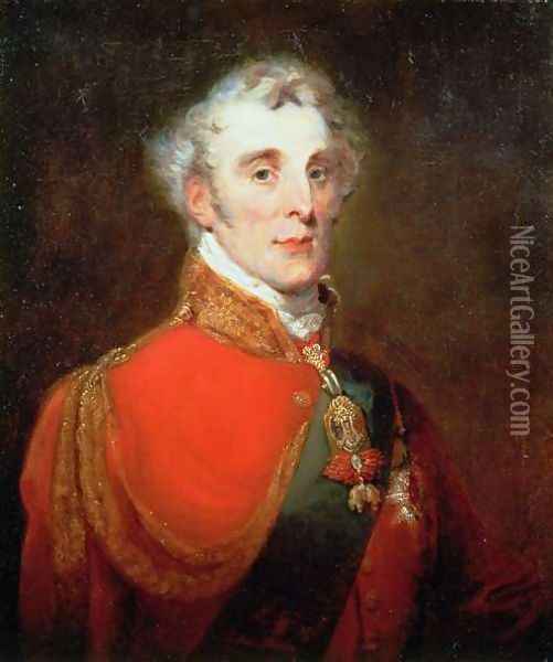 Portrait of Arthur Wellesley, 1st Duke of Wellington (1769-1852) wearing the Order of the Golden Fleece and of the Garter, c.1840 Oil Painting - John Robert Wildman