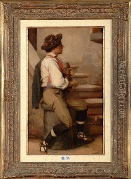 Berger Italien A La Mandoline Oil Painting - Alexandre Nestor Nicolas Robert