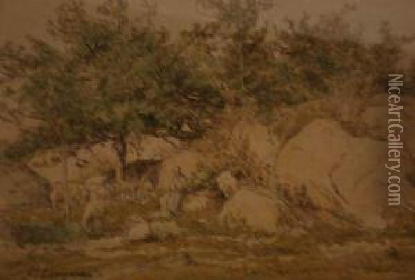 Bergere Et Ses Moutons
 Executee Vers 1860, Aquarelle, Craie Oil Painting - Jean-Ferdinand Chaigneau