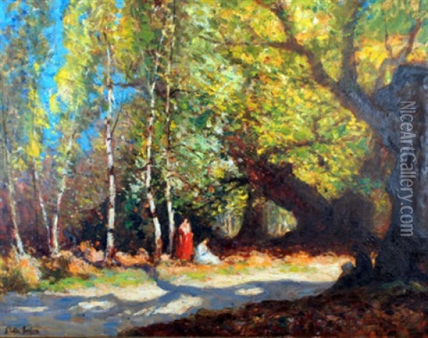 A Road Through The Forest Oil Painting - John Noble Barlow