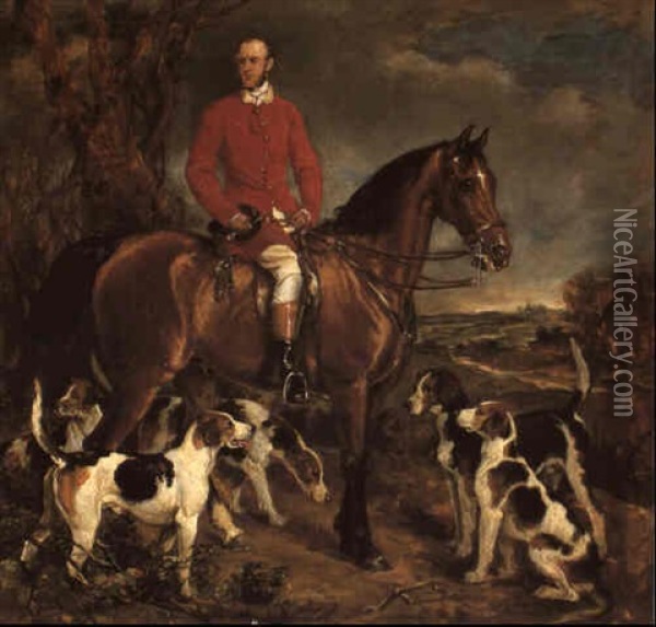 Portrait Of Colonel John Anstruther Thomas Mounted On His   Bay Hunter With The Pytchley Hounds Oil Painting - Sir Francis Grant