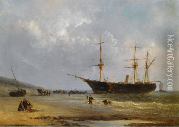 Unloading The Ship Oil Painting - Christiaan Dreibholtz