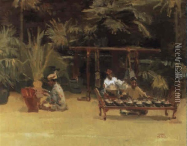 A Gamelan Orchestra Oil Painting - Isaac Israels