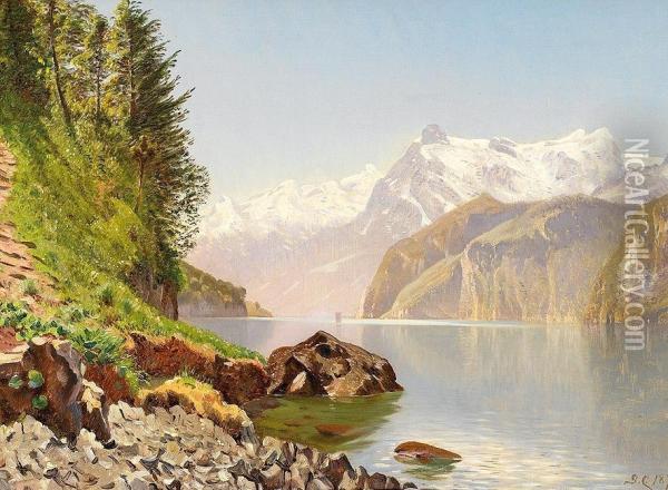 Der Vierwaldstatter See An Einem Sonnigen Fruhlingstag Oil Painting - Godfried Christiansen