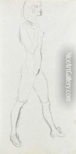 Schreitende; Mit Strupfen, Die Rechte Hand An Der Schulter Oil Painting - Gustav Klimt